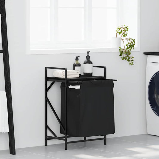 Laundry Basket 1 Compartment with Shelf Black Oak