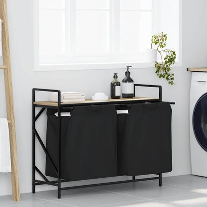Laundry Basket 2 Compartments with Shelf Sonoma Oak