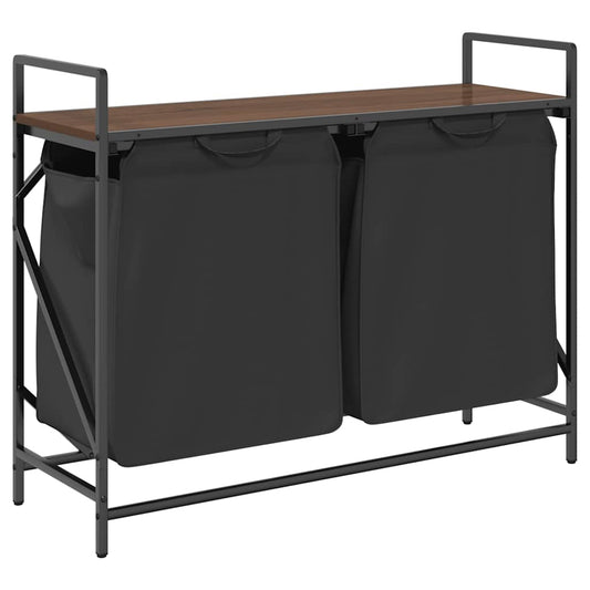 Laundry Basket 2 Compartments with Shelf Brown Oak