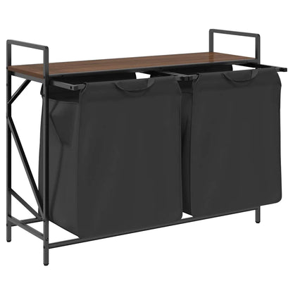 Laundry Basket 2 Compartments with Shelf Brown Oak