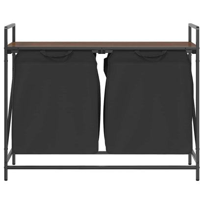 Laundry Basket 2 Compartments with Shelf Brown Oak