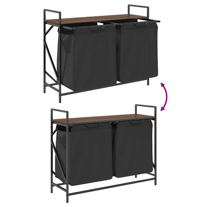 Laundry Basket 2 Compartments with Shelf Brown Oak