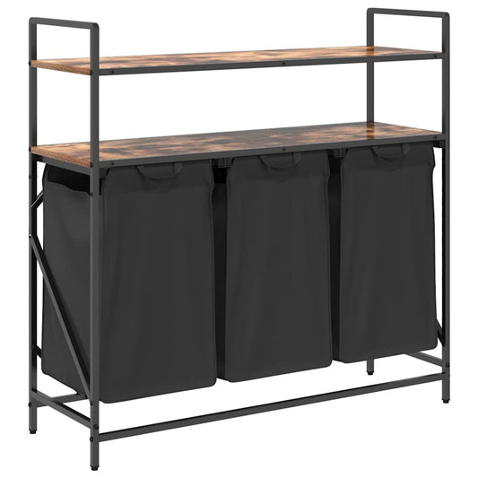 Laundry Basket 3 Compartments with Shelves Smoked Oak
