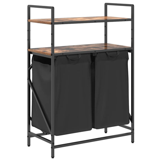 Laundry Basket 2 Compartments with Shelves Smoked Oak
