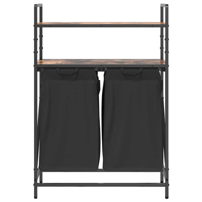 Laundry Basket 2 Compartments with Shelves Smoked Oak