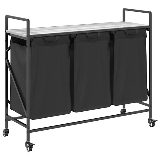 Laundry Basket 3 Compartments with Wheels Grey Sonoma