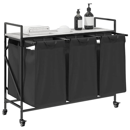 Laundry Basket 3 Compartments with Wheels Grey Sonoma