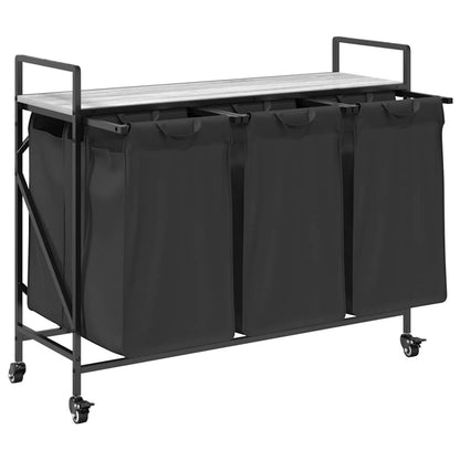 Laundry Basket 3 Compartments with Wheels Grey Sonoma