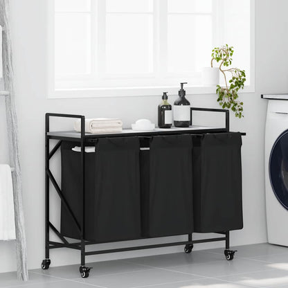 Laundry Basket 3 Compartments with Wheels Grey Sonoma