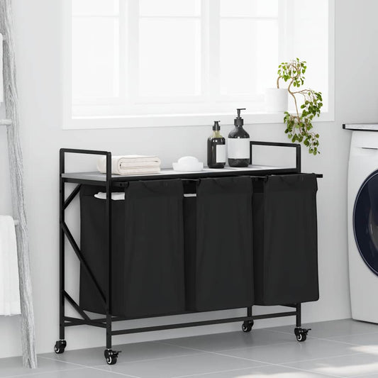 Laundry Basket 3 Compartments with Wheels Grey Sonoma