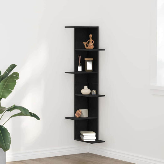 Wall Corner Shelf Black Oak 36.5 x 36.5 x140 cm
