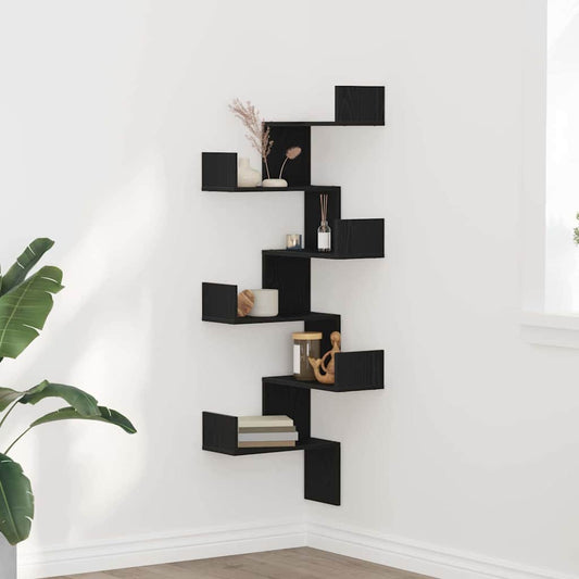 Wall Corner Shelf Black Oak 45 x 45 x 147 cm