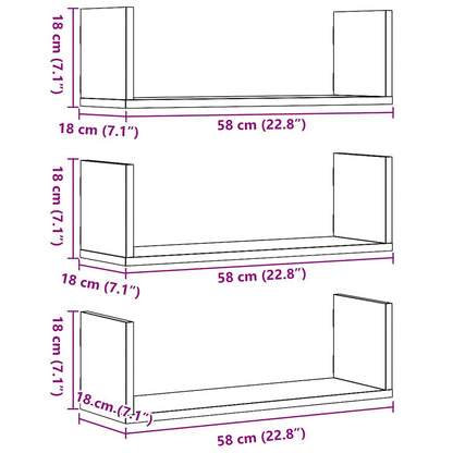 Wall Shelves 3 pcs Black Oak 58x18x18 cm Engineered Wood
