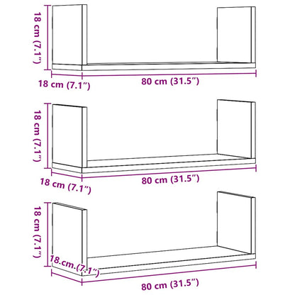 Wall Shelves 3 pcs Black Oak 80x18x18 cm Engineered Wood