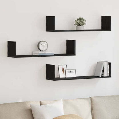 Wall Shelves 3 pcs Black Oak 80x18x18 cm Engineered Wood
