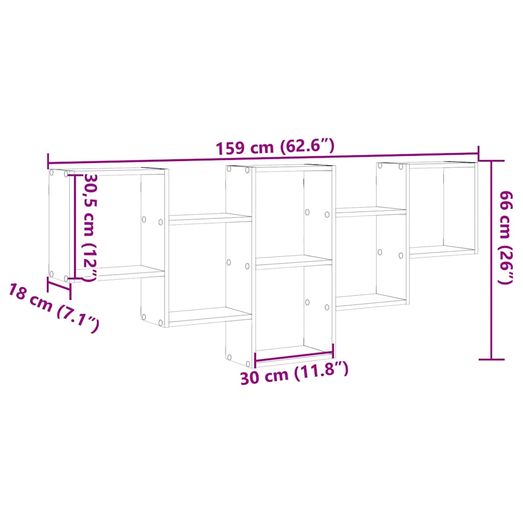 Wall Shelf Black Oak 159x18x66 cm Engineered Wood