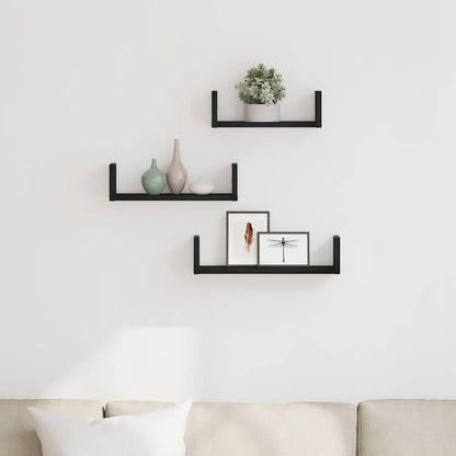 Wall Shelves 3 pcs Black Oak Engineered Wood