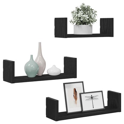 Wall Shelves 3 pcs Black Oak Engineered Wood