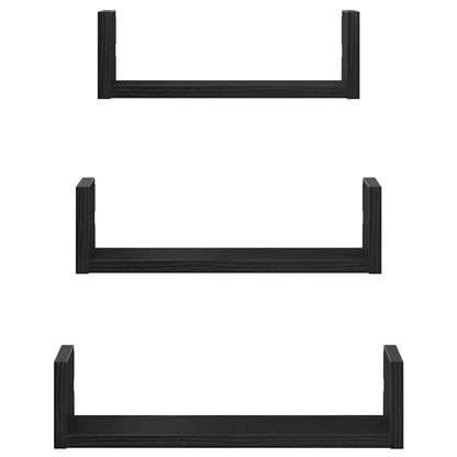 Wall Shelves 3 pcs Black Oak Engineered Wood