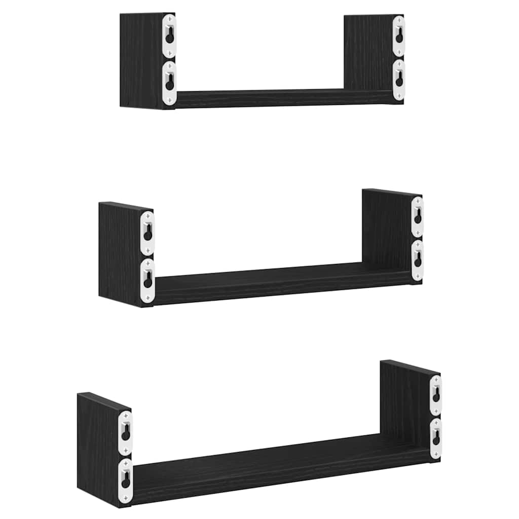 Wall Shelves 3 pcs Black Oak Engineered Wood
