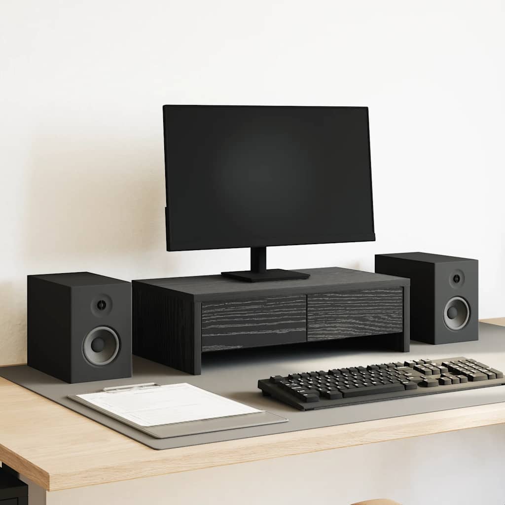 Monitor Stand with Drawers Black Oak 50x27x15 cm Engineered Wood