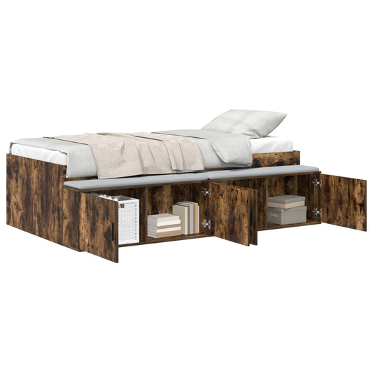 Bed Frame with Drawer Smoked Oak 90 x 200 cm Engineered Wood