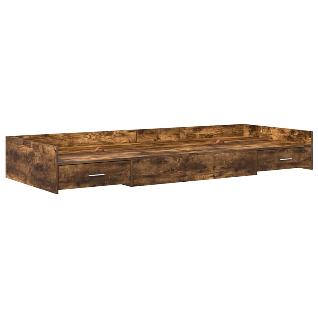 Bed Frame with Drawer Smoked Oak 98.5 x 200 cm Engineered Wood
