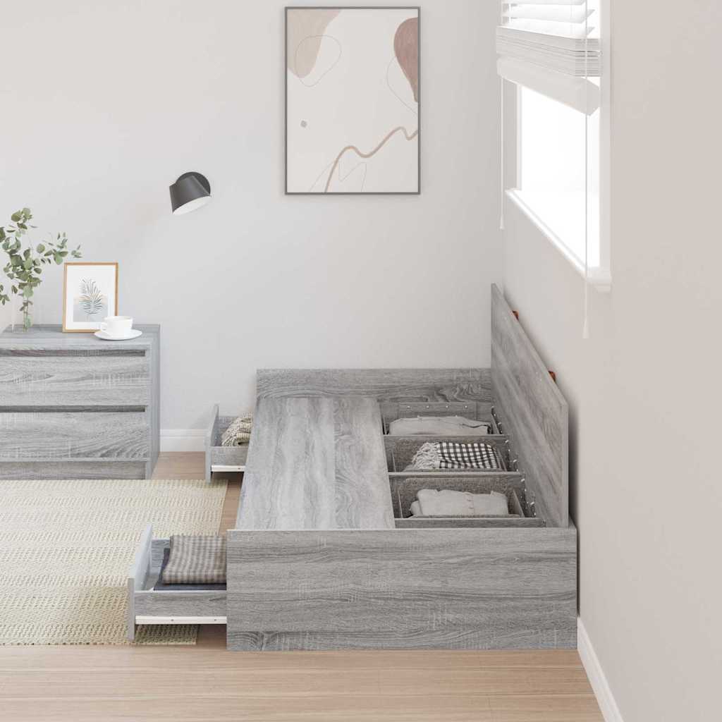Bed Frame with Drawer Grey Sonoma 98.5 x 200 cm Engineered Wood