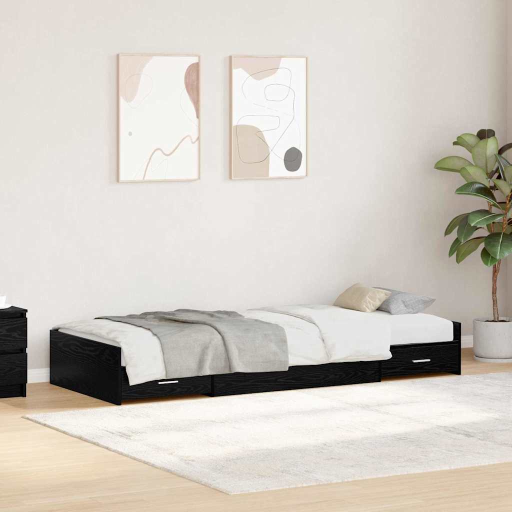 Bed Frame with Headboard Black Oak 90 x 200 cm Engineered Wood