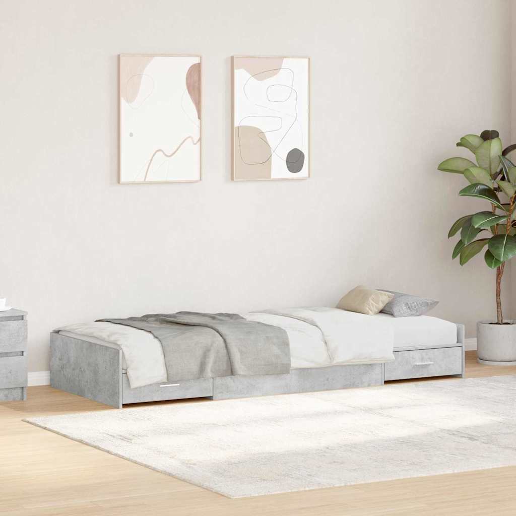 Bed Frame with Drawer Concrete Grey 90 x 190 cm Engineered Wood