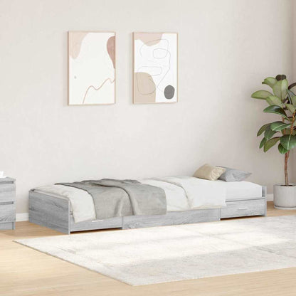 Bed Frame with Drawer Grey Sonoma 75 x 190 cm Engineered Wood