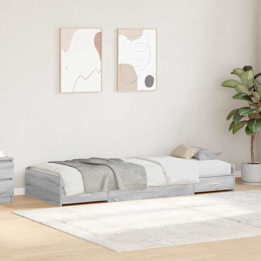Bed Frame with Drawer Grey Sonoma 75 x 190 cm Engineered Wood