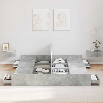 Storage Bed Frame Concrete Grey 200 x 200 cm Engineered Wood