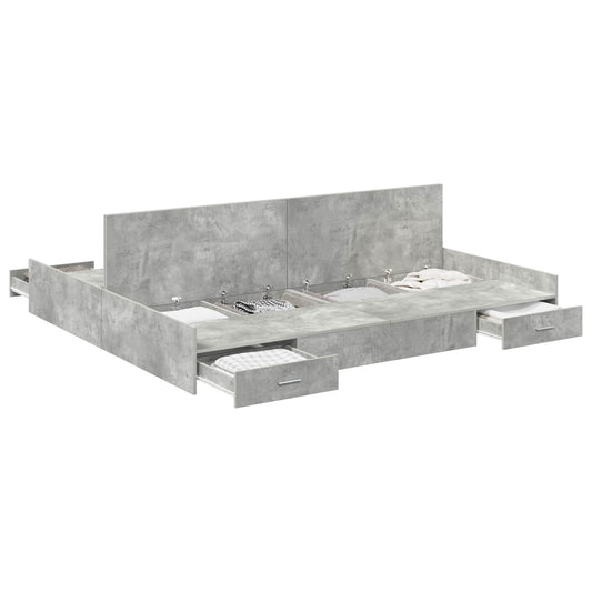 Storage Bed Frame Concrete Grey 200 x 200 cm Engineered Wood
