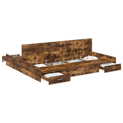 Storage Bed Frame Smoked Oak 200 x 200 cm Engineered Wood