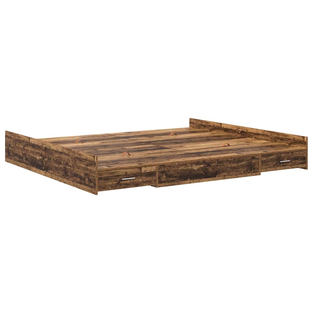 Storage Bed Frame Old Wood 200 x 200 cm Engineered Wood