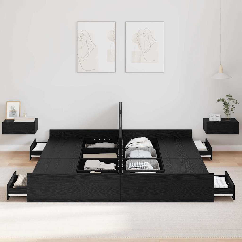 Storage Bed Frame Black Oak 180 x 200 cm Engineered Wood