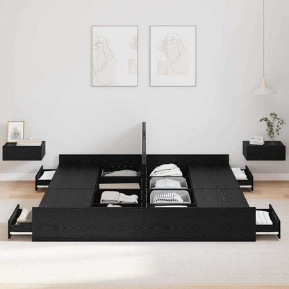 Storage Bed Frame Black Oak 180 x 200 cm Engineered Wood