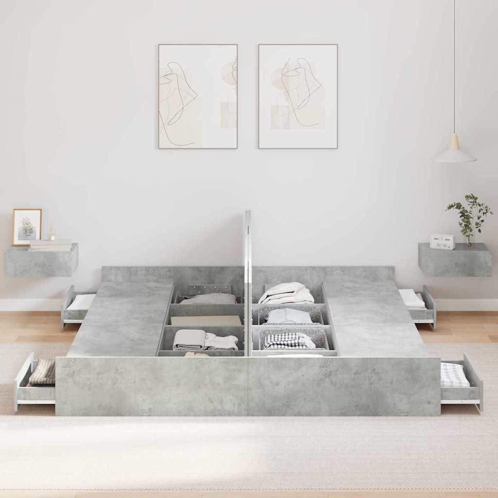Storage Bed Frame Concrete Grey 180 x 200 cm Engineered Wood