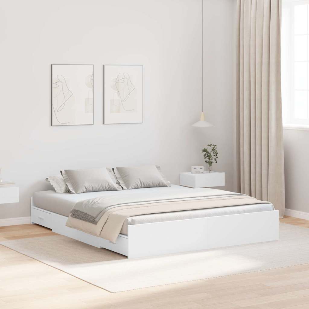 Storage Bed Frame White 160 x 200 cm Engineered Wood