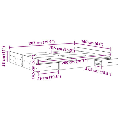 Storage Bed Frame White 160 x 200 cm Engineered Wood
