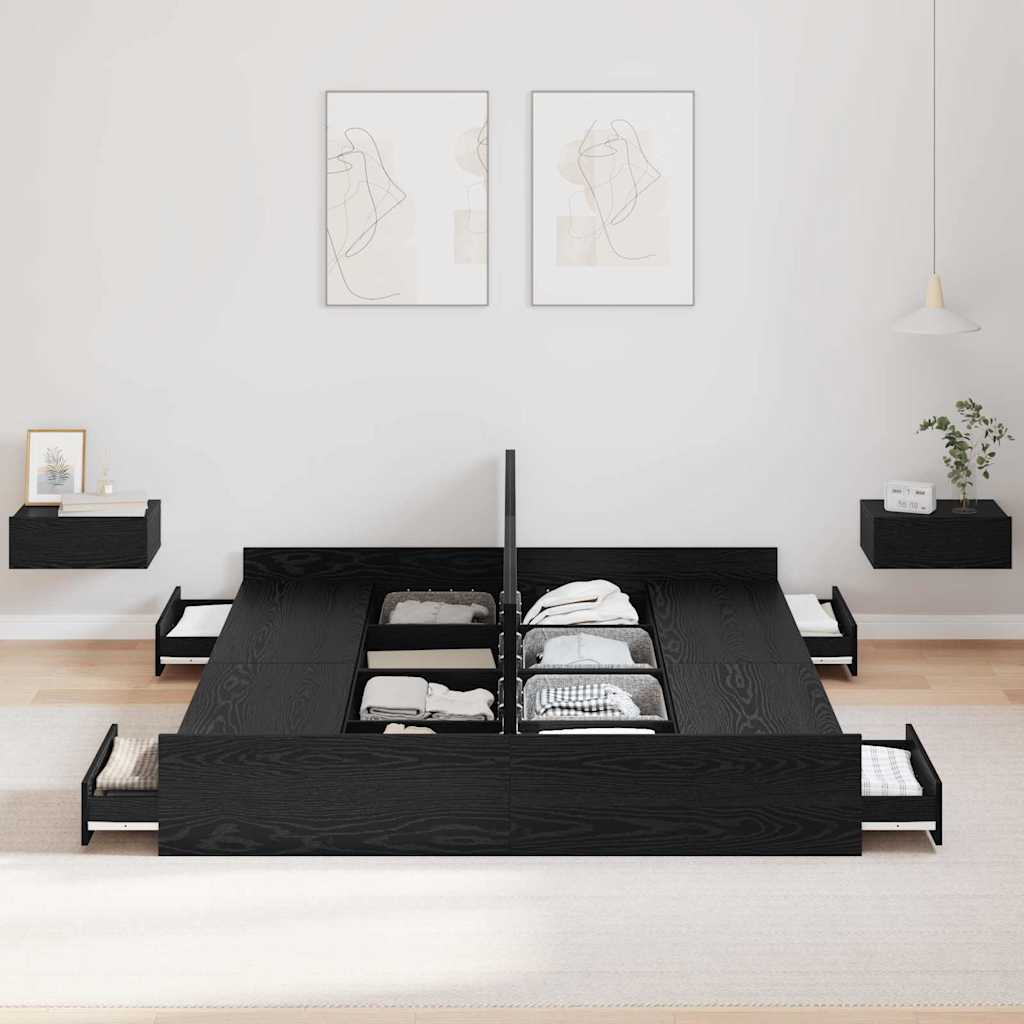 Storage Bed Frame Black Oak 150 x 200 cm Engineered Wood