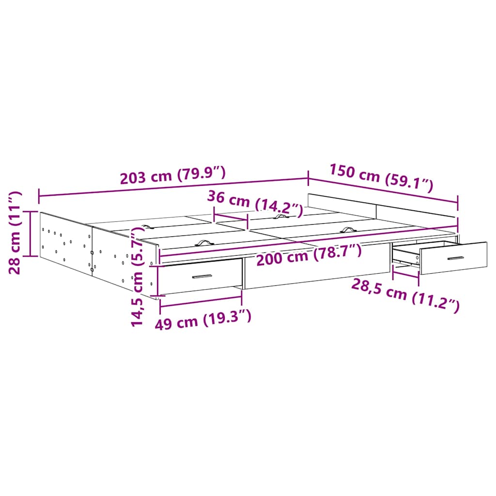 Storage Bed Frame Sonoma Oak 150 x 200 cm Engineered Wood