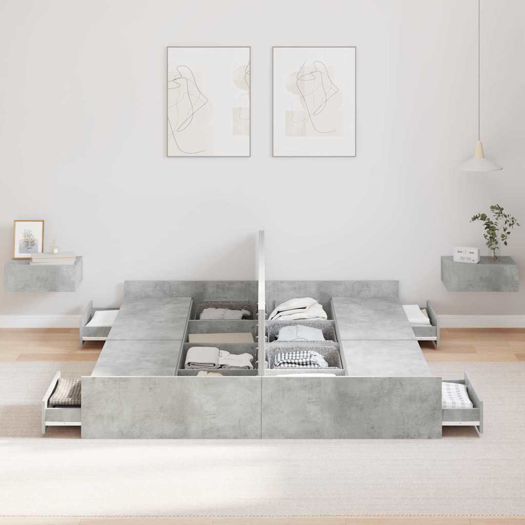 Storage Bed Frame Concrete Grey 150 x 200 cm Engineered Wood