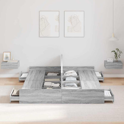 Storage Bed Frame Grey Sonoma 150 x 200 cm Engineered Wood