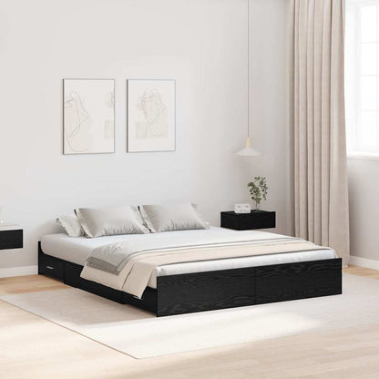 Storage Bed Frame Black Oak 140 x 200 cm Engineered Wood