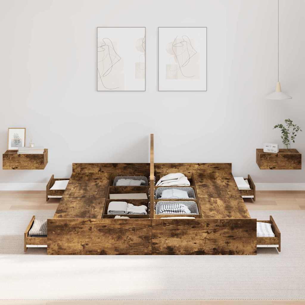 Storage Bed Frame Smoked Oak 140 x 200 cm Engineered Wood