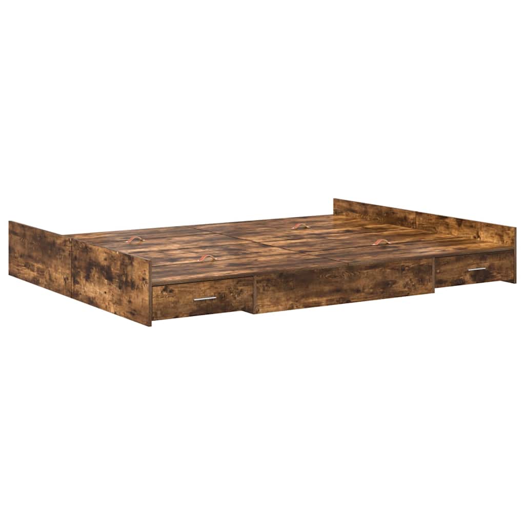 Storage Bed Frame Smoked Oak 140 x 200 cm Engineered Wood