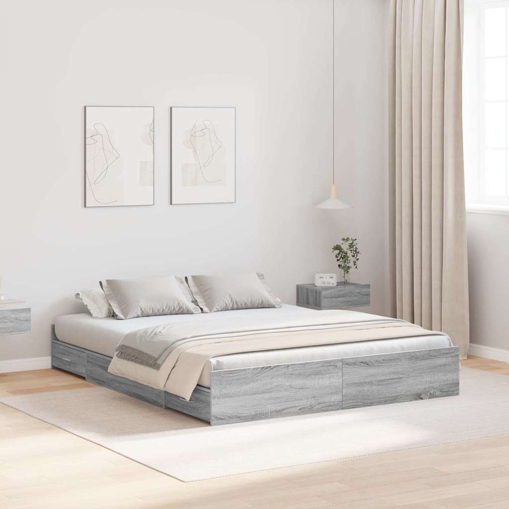 Storage Bed Frame Grey Sonoma 140 x 200 cm Engineered Wood