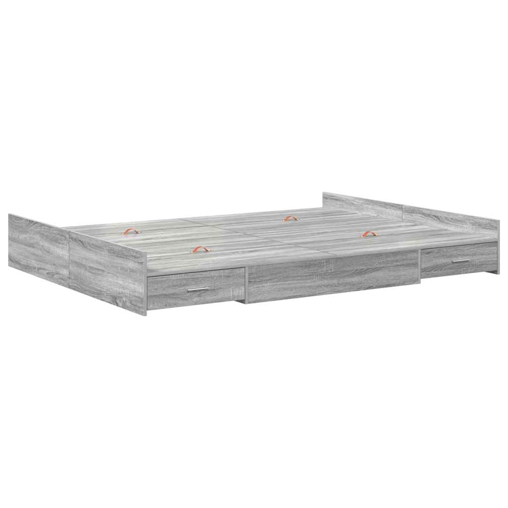 Storage Bed Frame Grey Sonoma 140 x 200 cm Engineered Wood